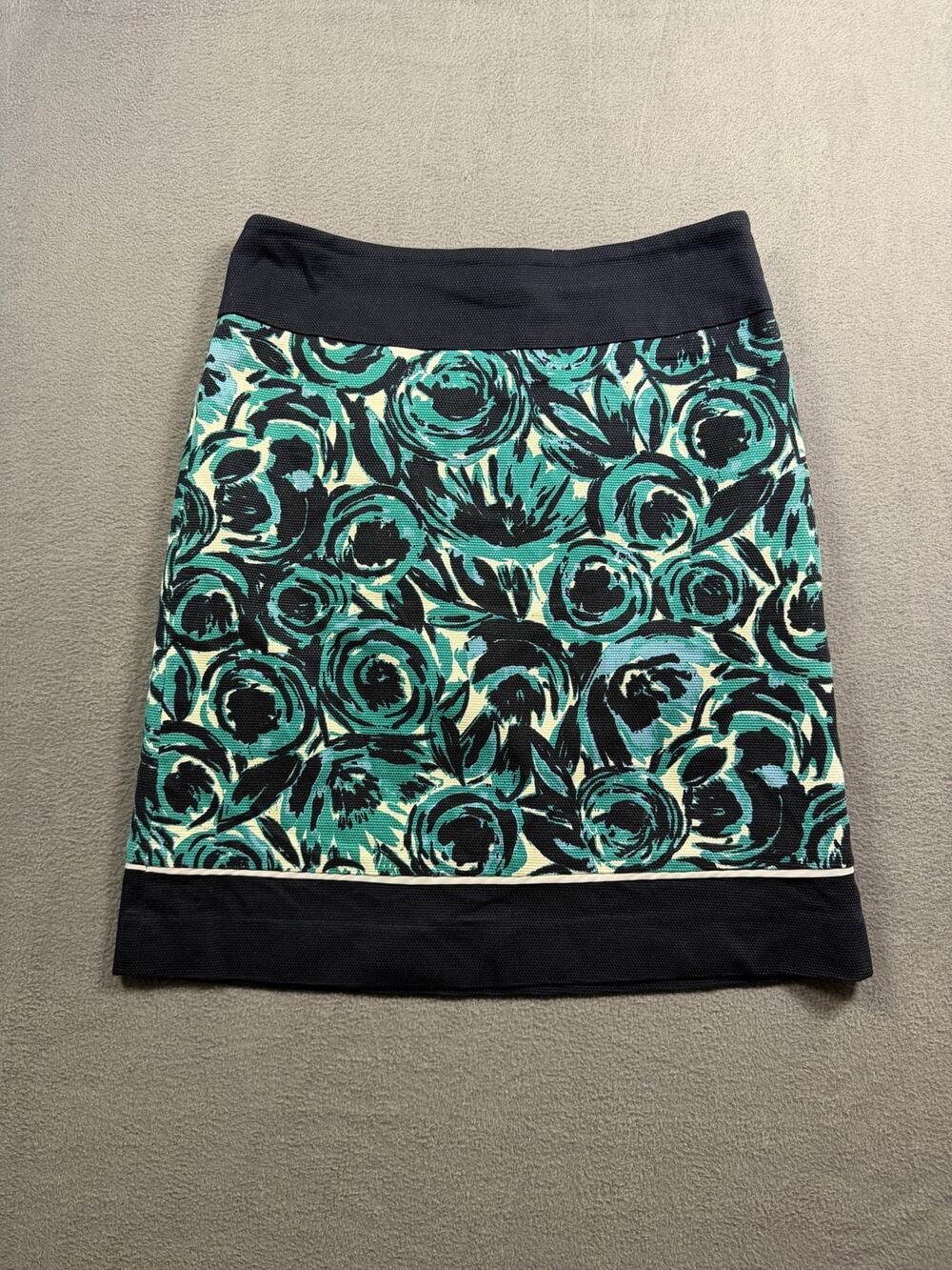 Ann‎ Taylor Women's Size 2 Black Teal Blue Floral Textured A-Line Mini Skirt